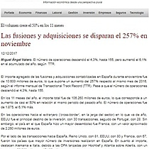 Las fusiones y adquisiciones se disparan el 257% en noviembre